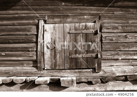 wooden door in rural barn, sepia 4904256
