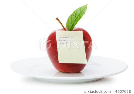 Apple with paper notes isolated on white Apple with paper notes isolated on white 4907658