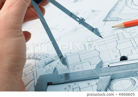 The plan industrial details and a hand with divider The plan industrial details and a hand with divider 4908605