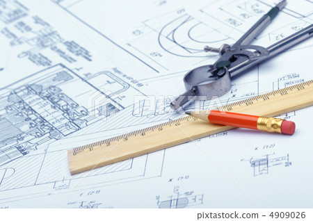 The plan industrial details, a protractor, caliper, divider and The plan industrial details, a protractor, caliper, divider and 4909026