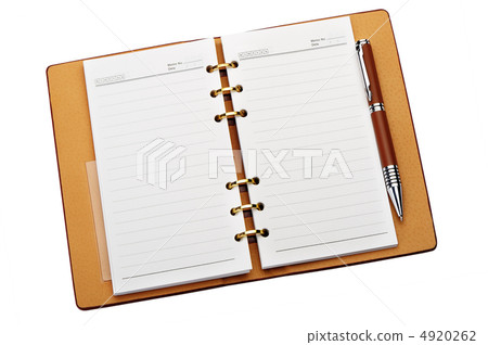 Open notebook with copper binding and stylish pen 4920262