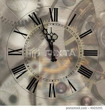 Old hours with figured arrows on mechanism blur background 4920291