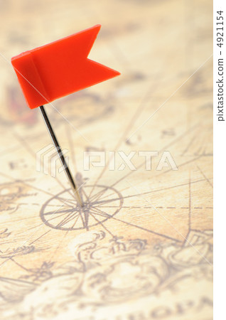 Flag red a pin on old map Flag red a pin on old map 4921154
