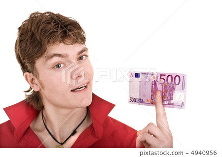 Happy  man in red  with money. 4940956