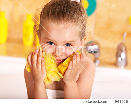 Kid washing in bath. Kid washing in bath. 4941026