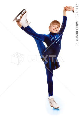 Girl in blue sport dress on skates. 4942447