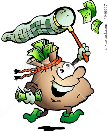 Hand-drawn Vector illustration of an Money Sack Hunting Cash 4946967
