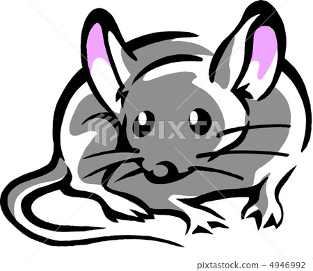 Hand-drawn Vector illustration of an Mouse with big pink ears 4946992