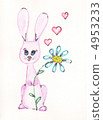 Rabbit, flowers and hearts. watercolor 4953233