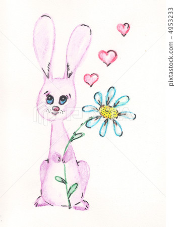 Rabbit, flowers and hearts. watercolor Rabbit, flowers and hearts. watercolor 4953233