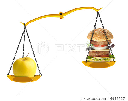 Scales with an apple and a hamburger Scales with an apple and a hamburger 4953527