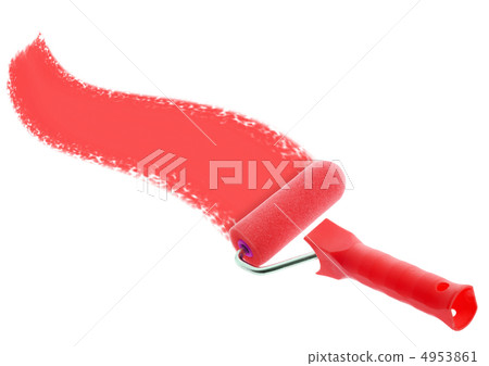 brush - roll with red paint brush - roll with red paint 4953861