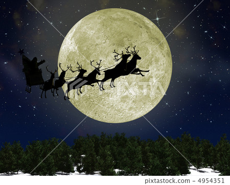 Santa Claus On Sledge With Deer against the bright moon 4954351
