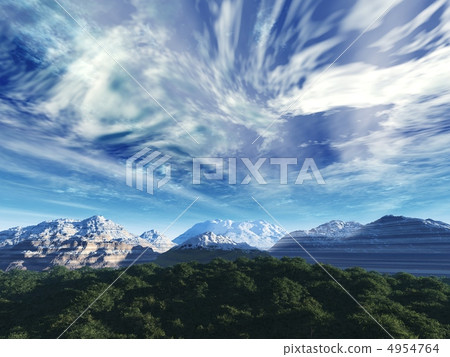 storm sky above snow tops of mountains and tree 4954764
