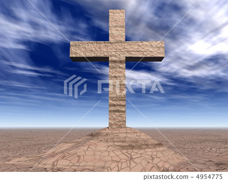Stone cross on the cracked ground Stone cross on the cracked ground 4954775
