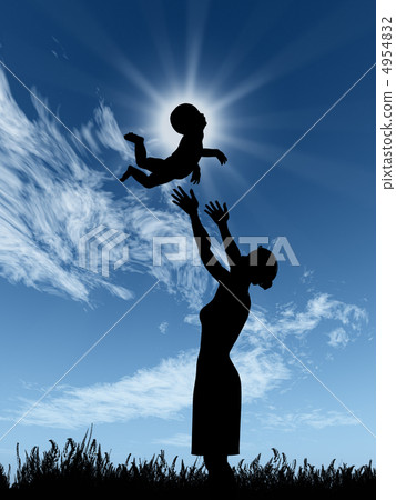 Silhouette of the woman and the baby 4954832