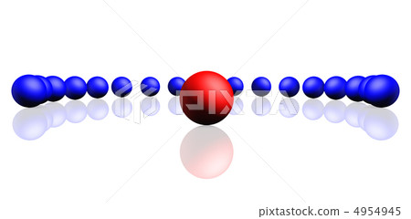 Unique red sphere with a row of dark blue spheres 4954945