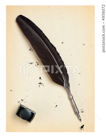 Feather quill and inkwell on an old paper Feather quill and inkwell on an old paper 4956072