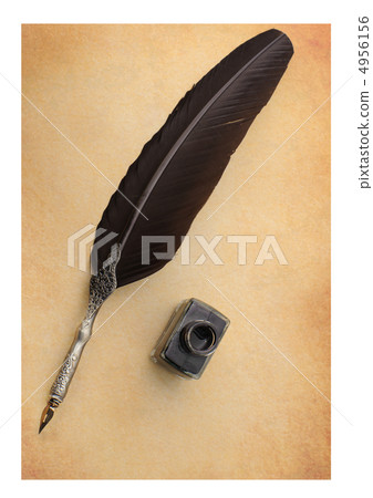 Feather quill and inkwell on an old paper Feather quill and inkwell on an old paper 4956156