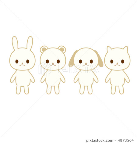 4 kinds of white animals Dog, cat, bear, rabbit 4973504
