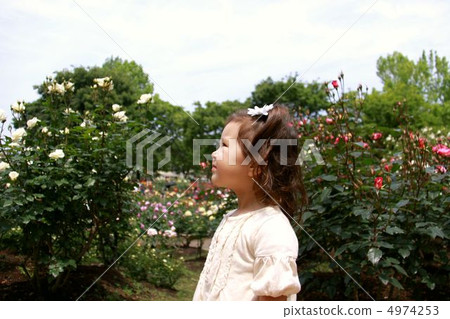 一個女孩在玫瑰園裡 4974253
