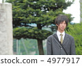Men's high school students in front of the school gate 4977917