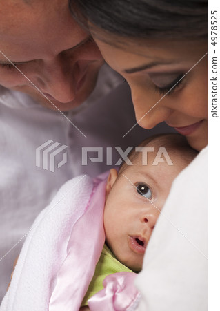 Mixed Race Young Family with Newborn Baby Mixed Race Young Family with Newborn Baby 4978525