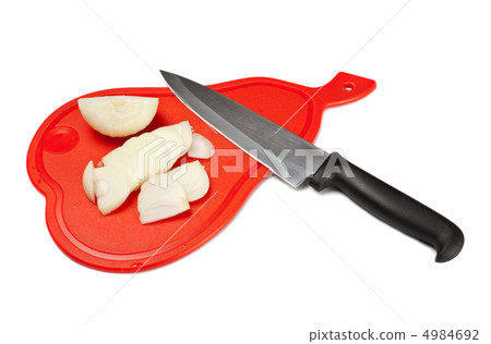onion and knife on cutting board onion and knife on cutting board 4984692