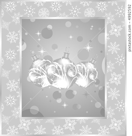 set Christmas balls on snowflakes background 4992592
