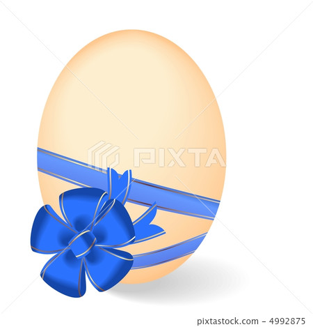 Realistic illustration by Easter egg with blue bow 4992875