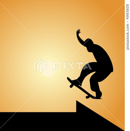 Illustration of black silhouette skateboard man and arrow 4993609