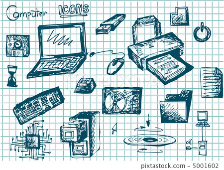 hand drawn computer and accesories - Stock Illustration [5001602] - PIXTA