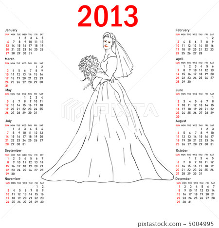 Stylish calendar Bride in wedding dress white with bouquet for 2 5004995