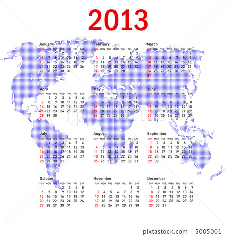 calendar 2013 with world map. Sundays first 5005001