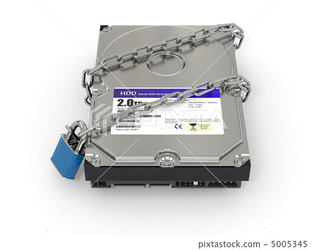 Protected hdd. Chain and lock on hard disk drive 5005345