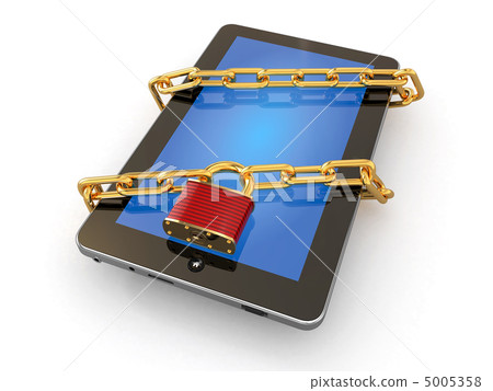 Tablet pc security. Chain with lock on computer. Tablet pc security. Chain with lock on computer. 5005358