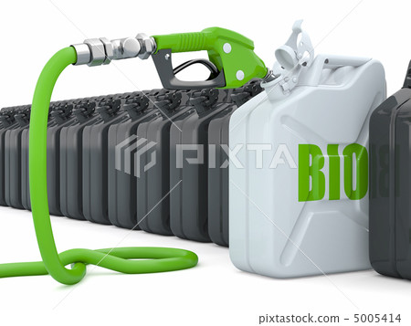 Biofuel. Gas pump nozzle and jerrycan 5005414