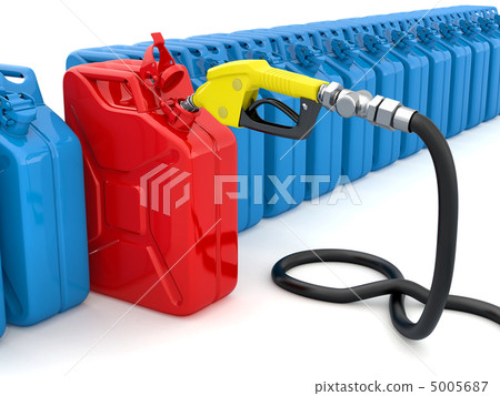 Gas pump nozzle and fuel can on white background 5005687