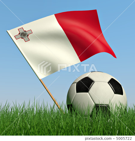 Soccer ball in the grass and the flag of Malta 5005722