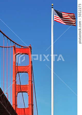 Golden Gate Bridge and American National Flag. Golden Gate Bridge and American National Flag. 5012273