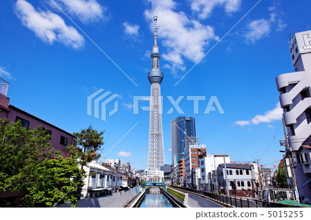 The Tokyo Sky Tree where blue sky spreads over the Tokachi bridge The Tokyo Sky Tree where blue sky spreads over the Tokachi bridge 5015255