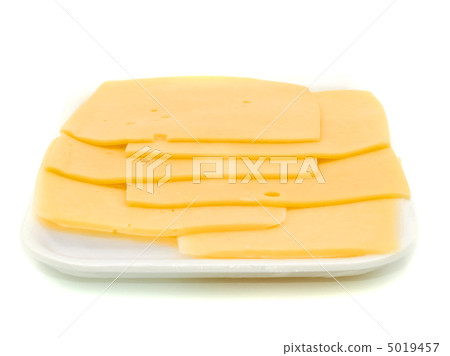 Sliced hard cheese over white Sliced hard cheese over white 5019457