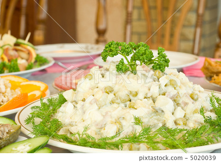 Tasty Russian salad. Banquet in the restaurant Tasty Russian salad. Banquet in the restaurant 5020039