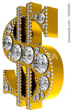 Golden 3D Dollar symbol incrusted with diamonds 5020460
