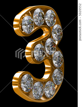 Golden 3 numeral incrusted with diamonds Golden 3 numeral incrusted with diamonds 5020552