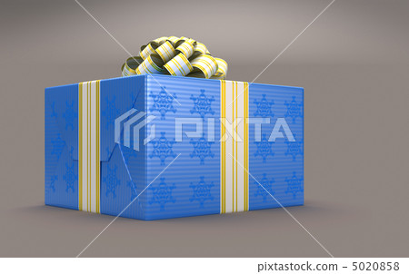 Blue Present or gift box with bow over grey 5020858