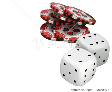 Casino or roulette chips and dies over white Casino or roulette chips and dies over white 5020974