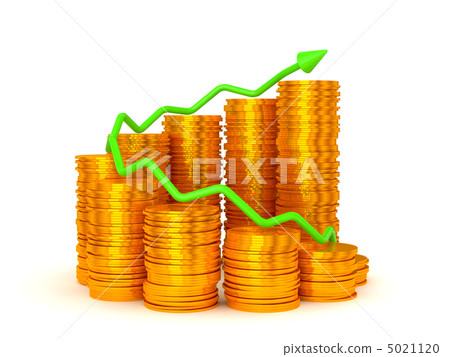 Earnings and success: green graph over coins stacks Earnings and success: green graph over coins stacks 5021120