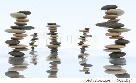 Stability and harmony. Pebble stacks on water Stability and harmony. Pebble stacks on water 5021954