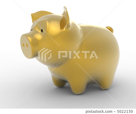 Wealth: Golden piggy bank over white Wealth: Golden piggy bank over white 5022130